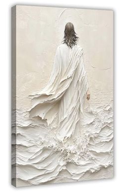 24x36 Jesus Christ Walking on Water Textured Painting Christian Wall Art