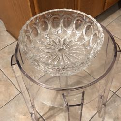 Vintage Cut Crystal Serving Bowl 7 Inches Clear Scalloped 