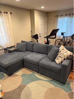 2 Piece Left Arm Chaise Sectional Couch with Storage Ottoman