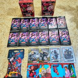 2023-24 UPPER DECK MARVEL ANNUAL CARD LOT OF EIGHT* PLUS TWELVE OPENED PACKS & ONE UPPER DECK SPIDER-MAN HANGER PACK. ALL IN NM - MINT CONDITION!