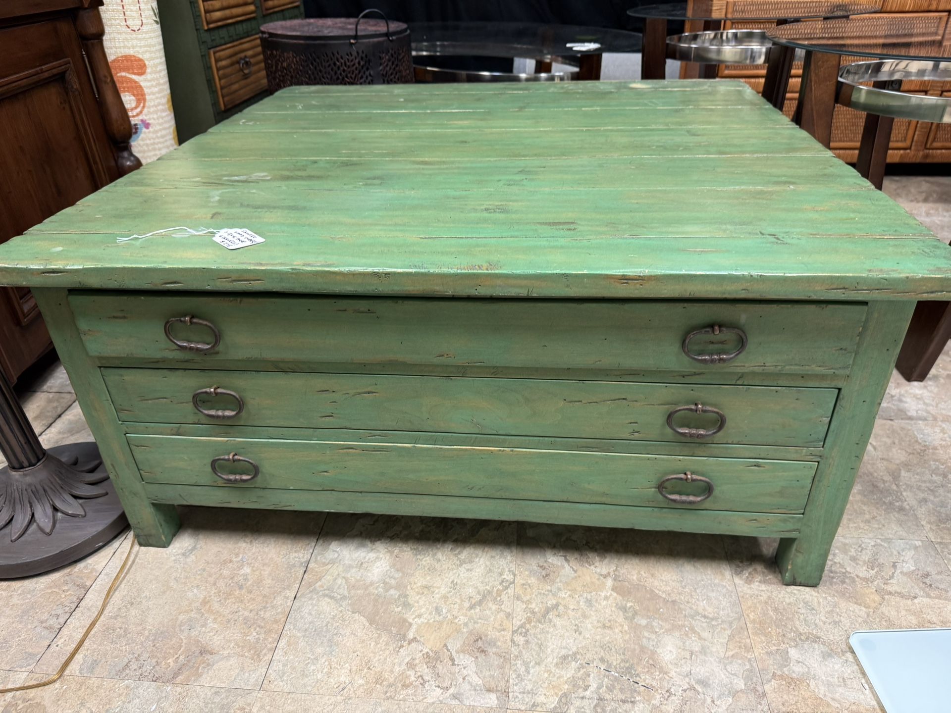 Painted Wood Coffee Game Table 6 Drawers
