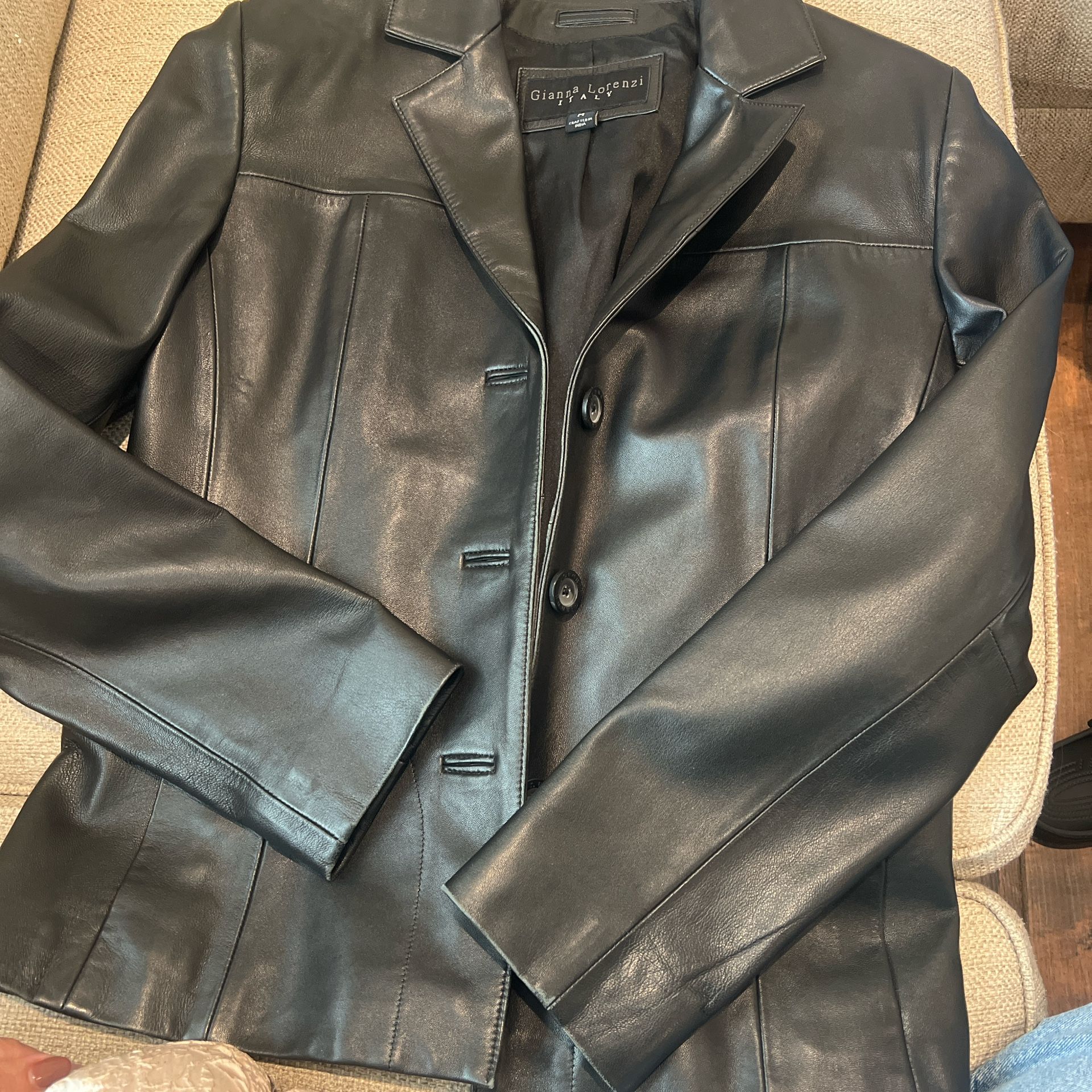 Black Leather Blazer Real Genuine Leather Lambskin. Gianna Lorenzi Size M Women
