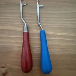 Vintage Wooden Handle Latch Hooks Set