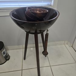 Table side Caesar Salad Bowl, Stand, Serving Spoons And Bowls