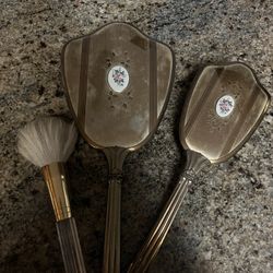 ANTIQUE MIRROR,HAIR BRUSH, MAKEUP BRUSH $15
