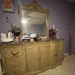 3pc Vintage Real Marble Bedroom Dresser Set