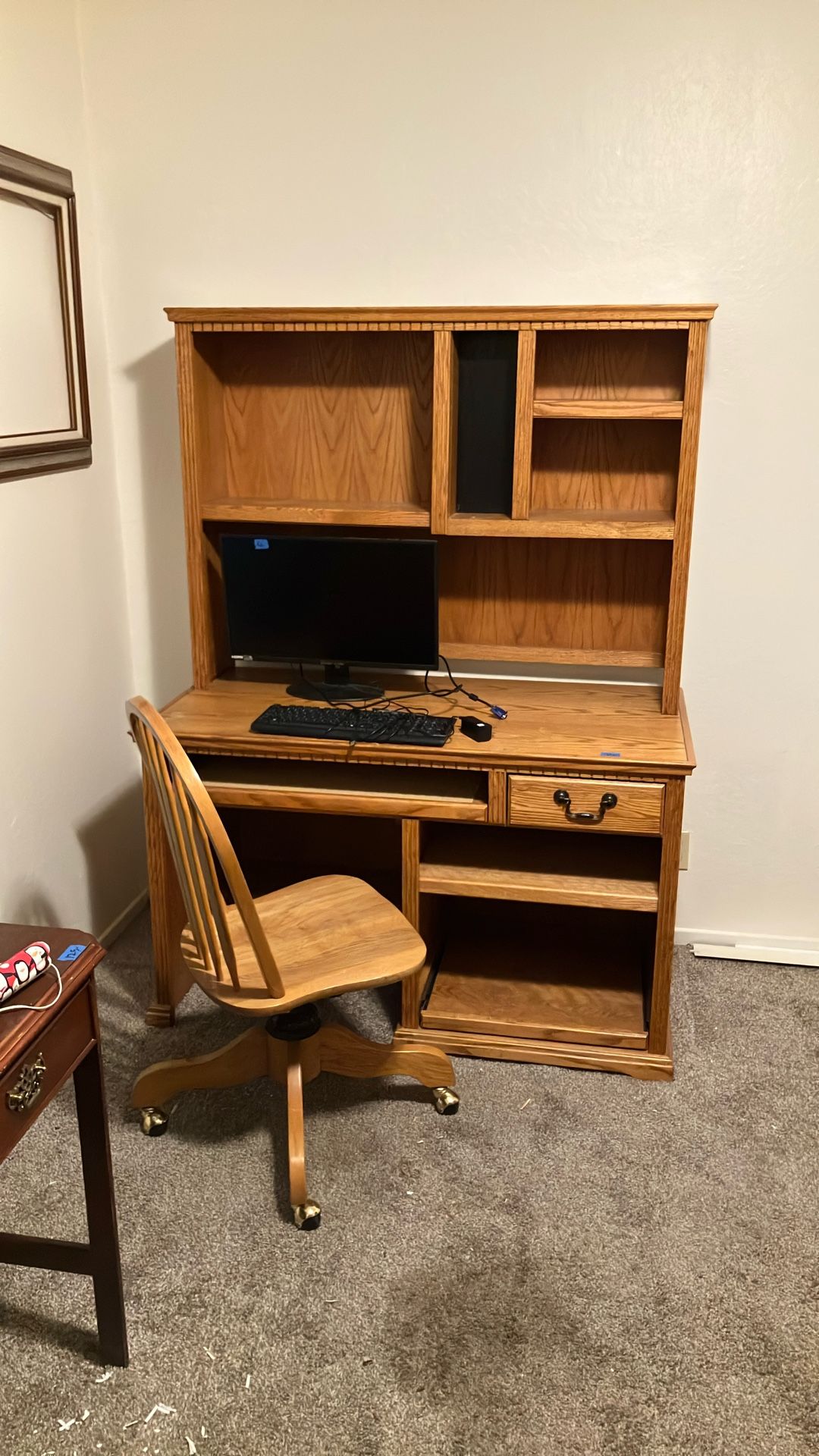 Desk And Chair with keyboard and monitor