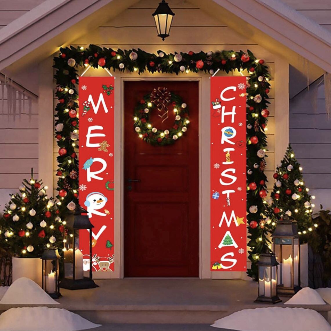 Pair Of 2 New Christmas Door Front Porch Banners - Merry Christmas!