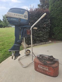 Vintage Evinrude Fisherman Outboard Motor with Stand and Fuel Tank 5.5 HP