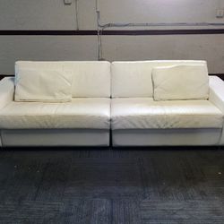 2Pc Pre-Owned Artefacto 💎 White Leather Sectional Couch Chrome Feet Must See 👀