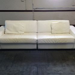 2Pc Pre-Owned Artefacto 💎 White Leather Sectional Couch Chrome Feet Must See 👀