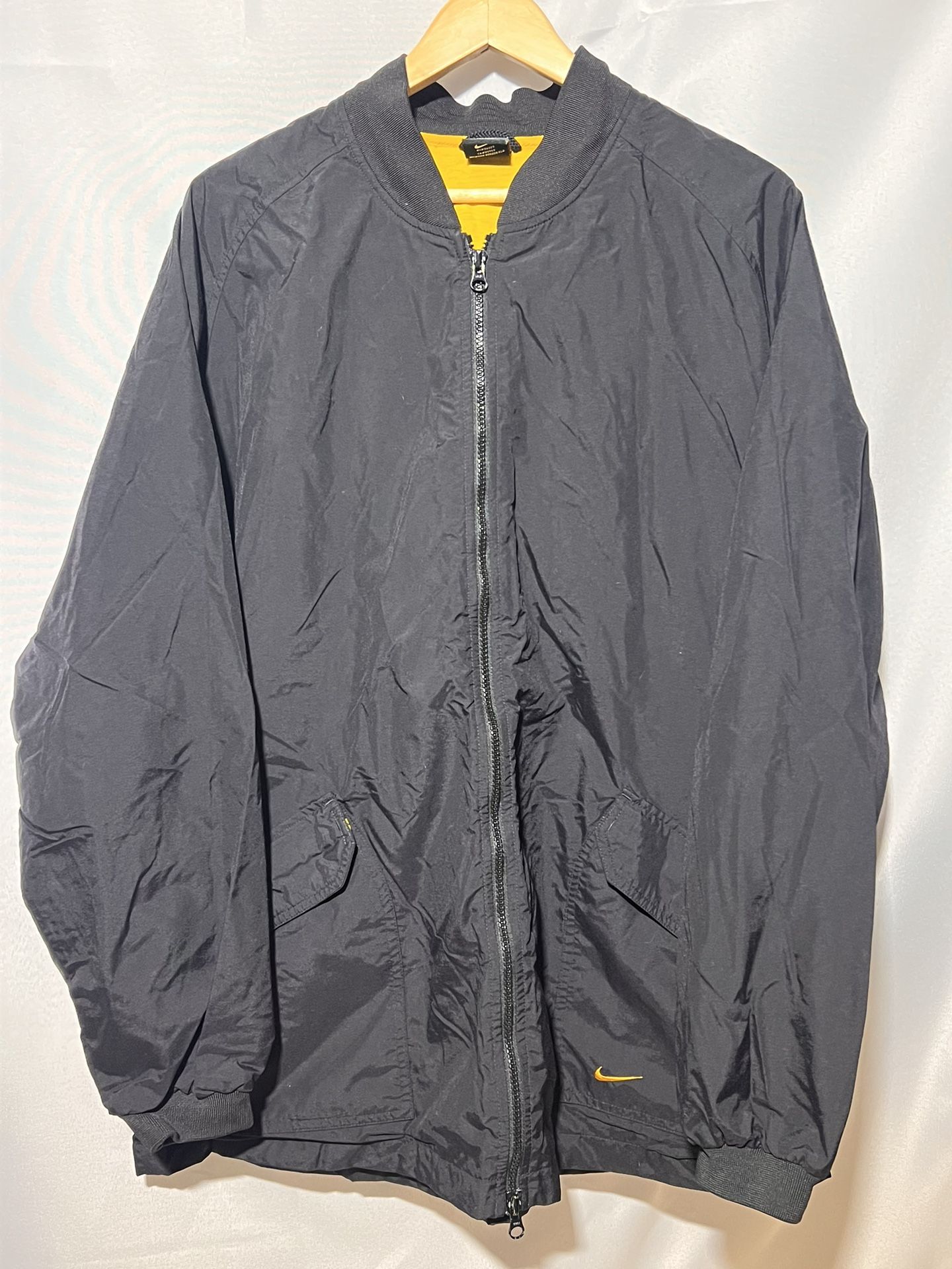 Vintage Nike Black Yellow Fleece Lined Jacket Coat Polyester Swoosh 90s XL