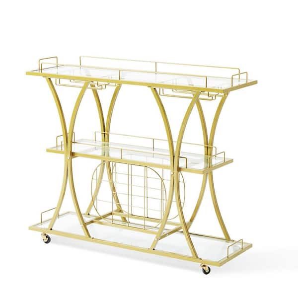 Kitchen Cart Gold, 3-Tiers Home Bar Serving Cart on Lockable Wheels