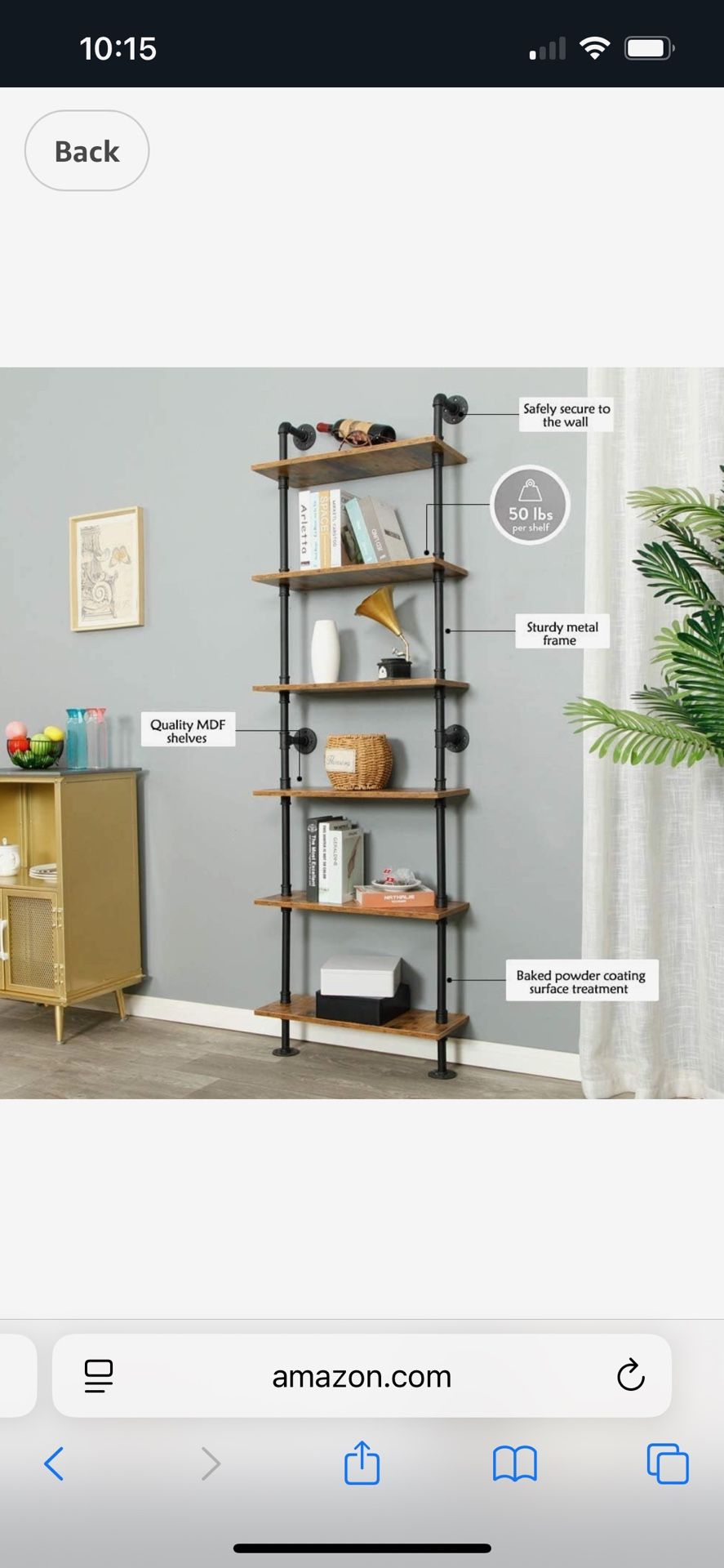 6 Tier Industrial Pipe Shelves Shelf Shelving Rustic Wood Metal Wrought Iron Ladder Bookcase