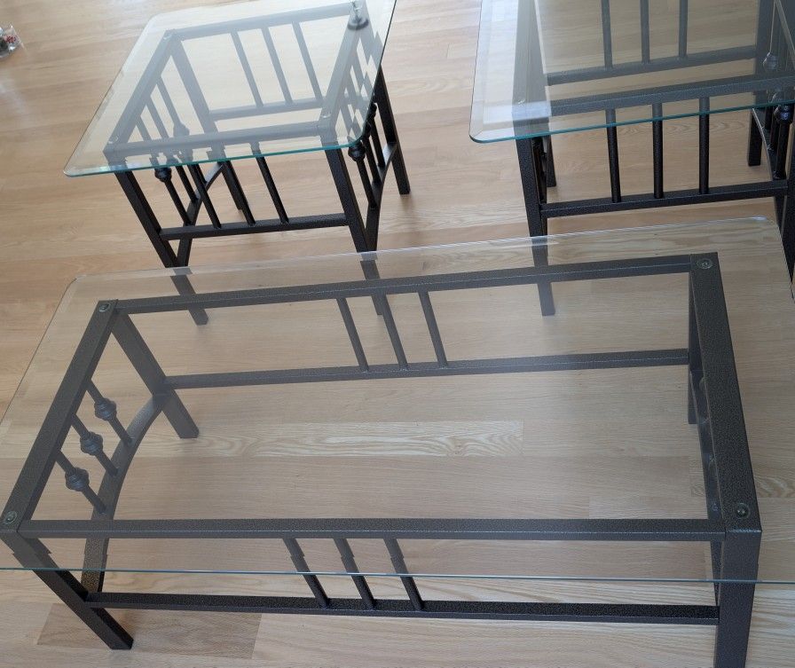 Glass Coffee Table and End Tables Set (3 Pieces)
