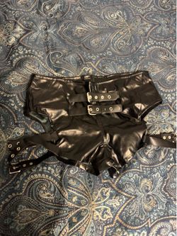 Faux leather shorts with buckles