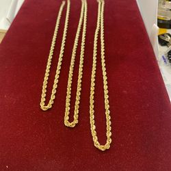 10 K Y SOLID GOLD ROPE DIAMOND CUT HOLLOW CHAINS 4 Mm 18/20/22 Inches In Stock