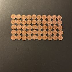 Coins – Lincoln Pennies – Regular Size Dates - not small dates – Mint Luster – Total 50 Coins (one roll) $199