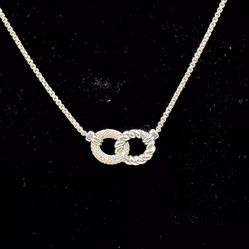 DAVID YURMAN Sterling Silver Pave Diamond Belmont Pendant Cable Necklace 18 Inch