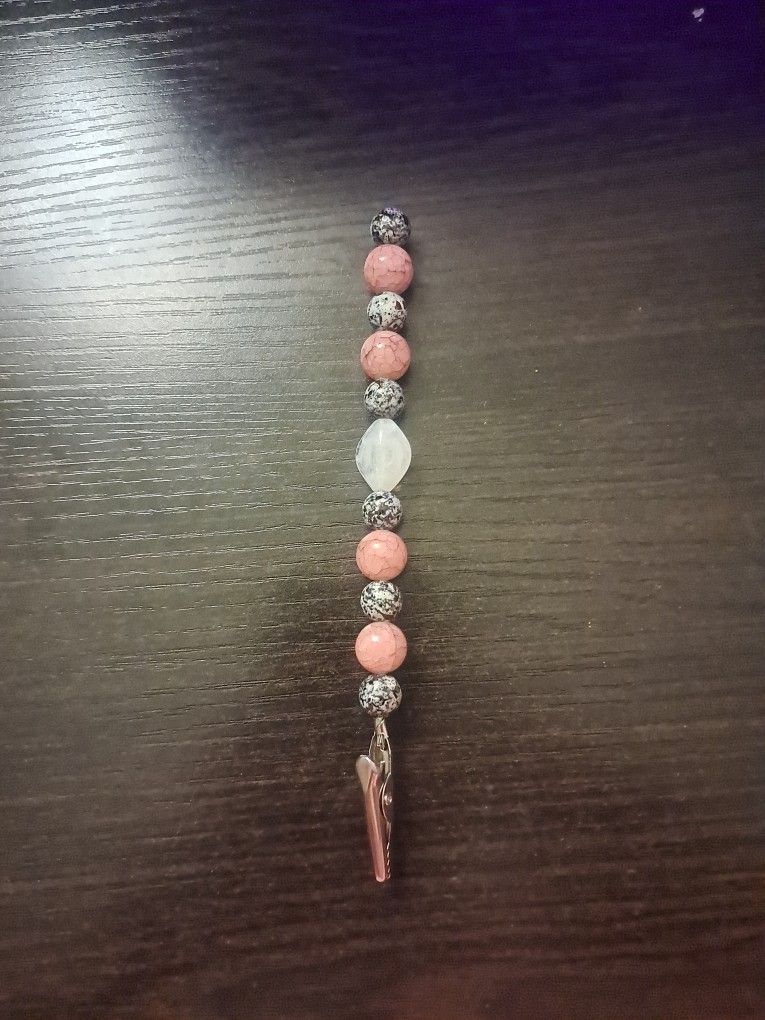 White, Pink, and Black Beaded Roach Clip