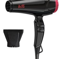 BERTA 1875W Negative Ions Hair Blow Dryer with 2 Speed and 3 Heat Setting Ceramic Hair Dryer, Black