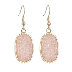 gold plated Pink crystal oval hexagon dangle earrings