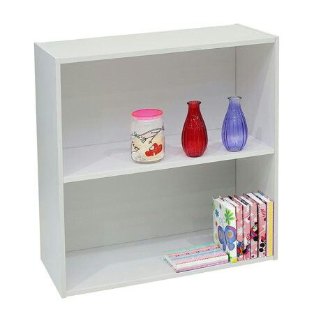 Darrin 2 Tier Open Shelf Bookcase Storage Organizer, White Wood, Contemporary [Open Box] [Item 3185]