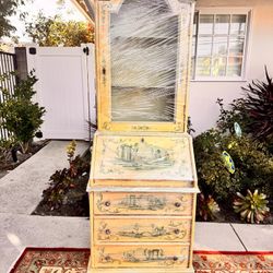 Painted Secretary Hutch – White with Green Details