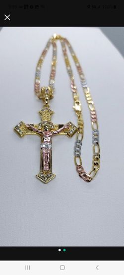 CRUZ  CON CADENA DE 3 OROS  LAMINADO 