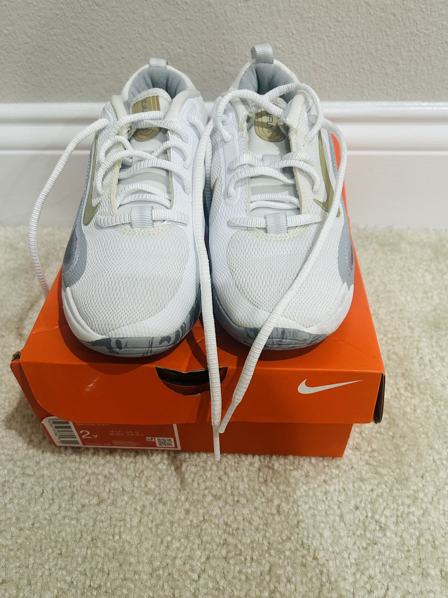 Nike IsoFly - Big Kids' Basketball Shoes - White/Cool Grey/Wolf Grey/Metallic Gold Star - Style: FN4384-100