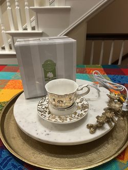 Scentsy English Breakfast Gold Leaf Teacup/ Saucer Warmer