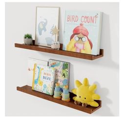 Solid Ash Wood Picture Ledge Shelf, 24 Inch Floating Shelves with Lip Set of 2, Photo Ledge Shelf Nursery Bookshelf Wall Mounted for Living Room Bedro