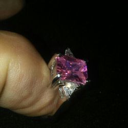 Pink Sapphire Sterling silver Ring.big Stone.