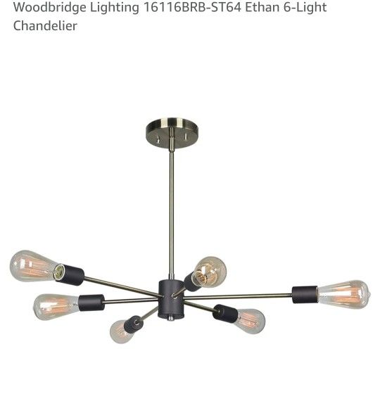 Chandelier 6 Spoke Brushed Brass & Black Finish (Vintage...