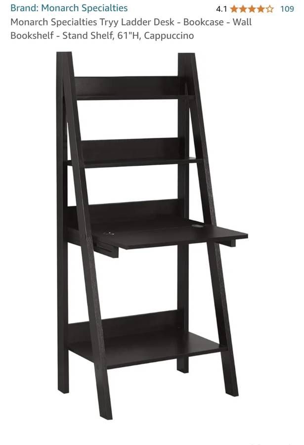 Monarch Specialties Tryy Ladder Desk - Bookcase - Wall Bookshelf - Stand Shelf, 61"H, Cappuccino