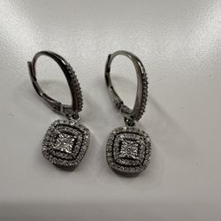 Diamond halo drop earrings