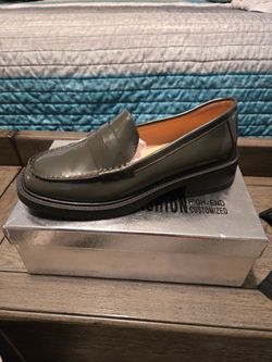 Gray Leather Penny Loafer