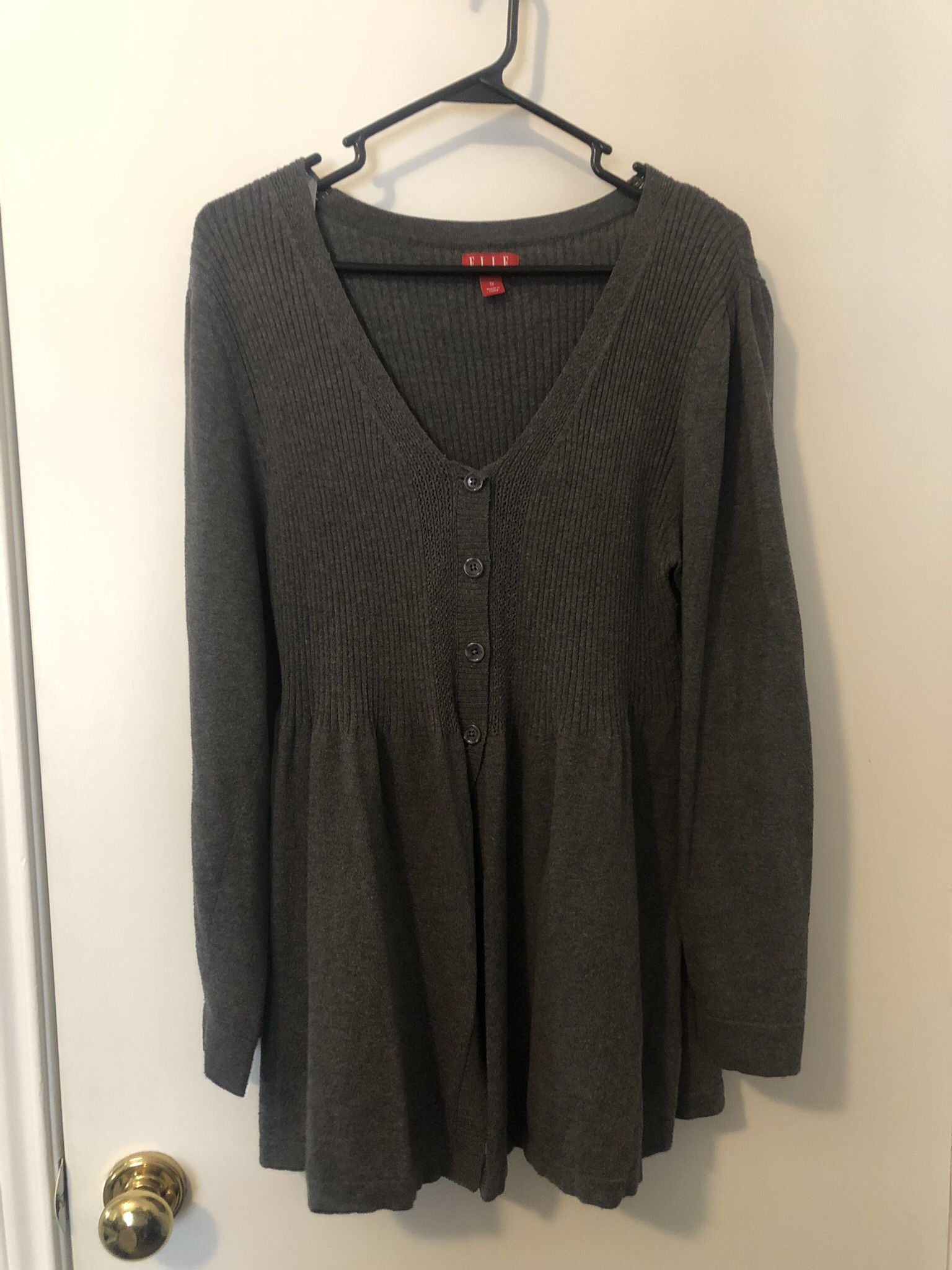 Elle Peplum Button Front Cardigan Sweater Long Sleeve Womens Size 1X Gray
