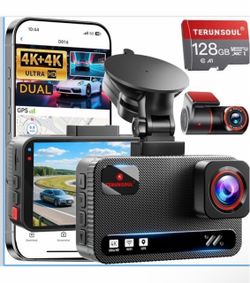 Terunsoul 4K Dash Cam D016 Set with GPS, G-Sensor & 24-Hour Monitor WiFi 6