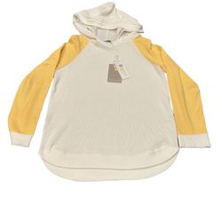 Evolution by Cyrus White Yellow Hoodie Waffle Knit Pullover Sweater Medium NWT