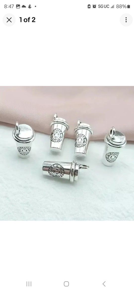 x1 Vintage Silver 3D Coffee Cup Pendant/Charm DIY Jewelry New
