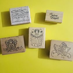 Vintage 5pc I Believe in Angels Stamp Set w/ 2 RARE Stamps
