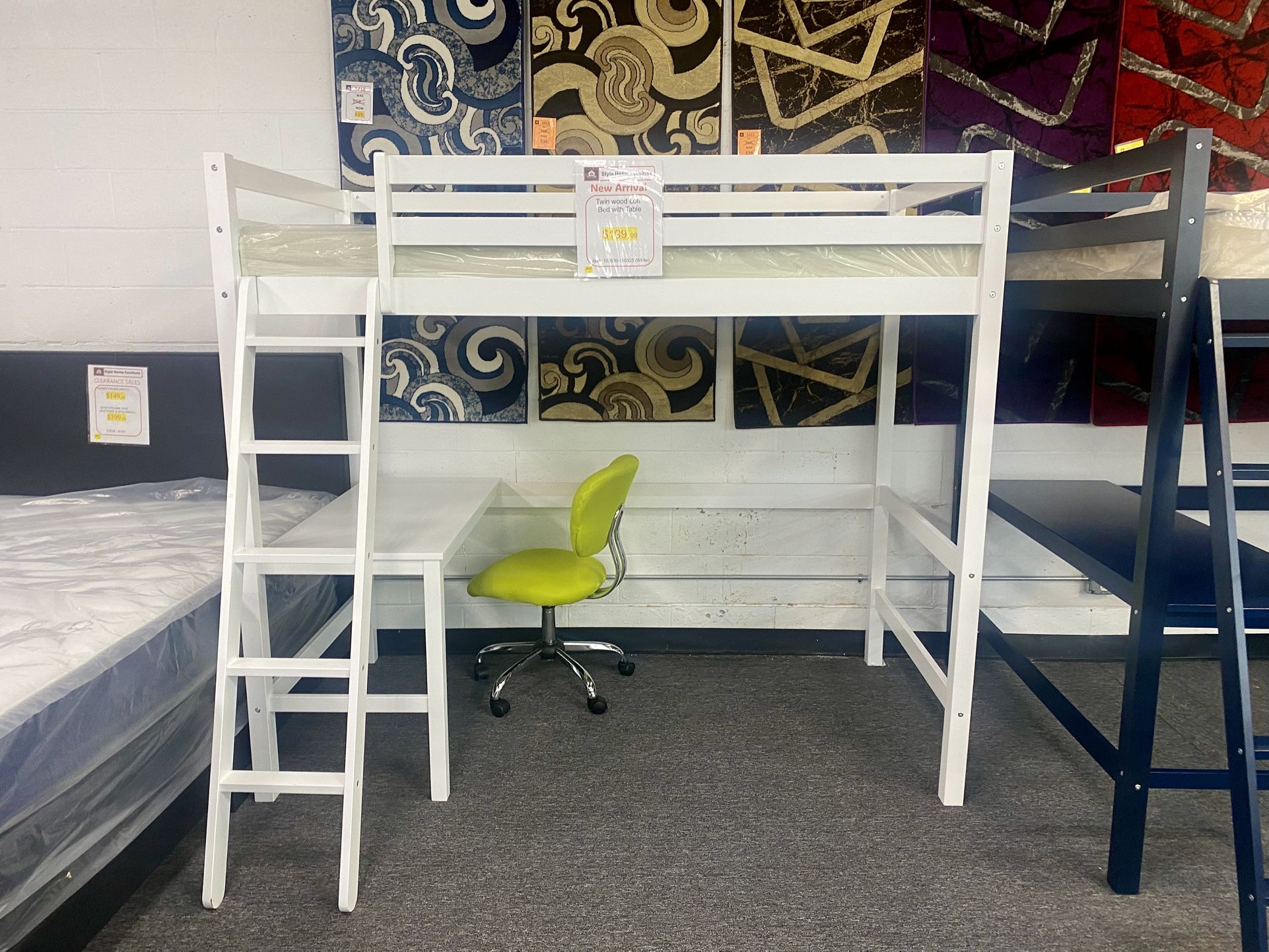 Twin Wood Loft Bed With Table $199.99