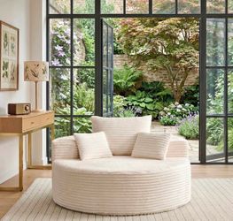 Large Round Oversized Chair / Daybed – Off White Corduroy (Brand New)