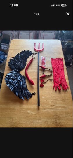 Used once: Devil angel wings pitchfork horns tail glasses accessories Diablo diabla sexy Halloween costume