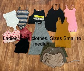 Girls / teen / young ladies clothing.   2 body suits, 3 camis, 4 dresses, 1 short tank top, 3 shorts.  All in very good condition. $15 for all