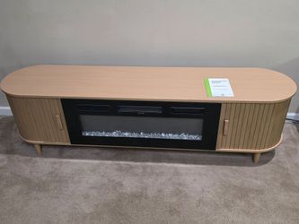 Mid-Century Modern Fluted TV Stand with Fireplace.
