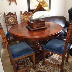 Rare Antique Louis XV Dining Table and 4 Chairs 