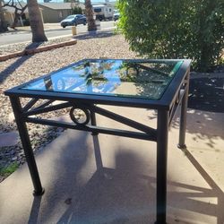 Metal End Table With Glass Topper