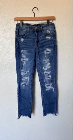 American Eagle stretch women’s blue distressed Hi-Rise Jegging crop size 4 short